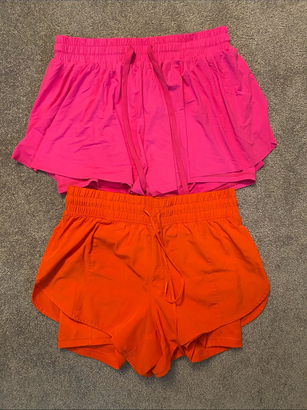 Women’s Elastic Waist Running Shorts - Pink & Orange 2 for 1